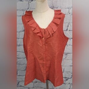 Ruffled Sleeveless Blouse in Rust